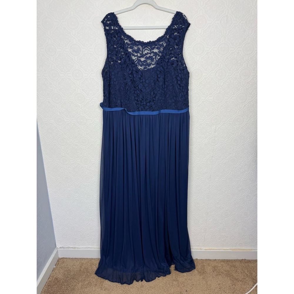 David’s Bridal Navy Blue Lace Chiffon Maxi Dress 22 Formal Bridesmaid